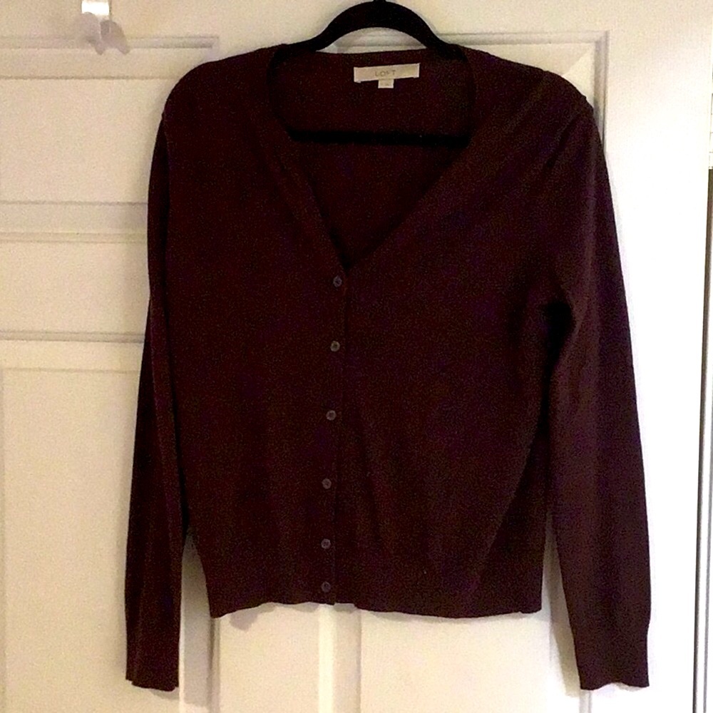 Burgundy button up cardigan/ sweater from LOFT size M